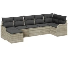 Lauko baldų komplektas Sodo Sofų Rinkinys 7 pcs Šviesiai pilka poliratanas