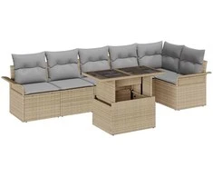 Lauko baldų komplektas Sodo Sofų Rinkinys su pagalve 7 pcs Smėlio Poli ratanas