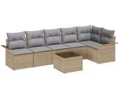 Lauko baldų komplektas Sodo Sofų Rinkinys su pagalve 7 pcs Smėlio Poli ratanas