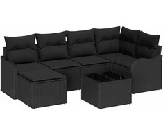 Lauko baldų komplektas Sodo Sofų Rinkinys su pagalve 7 pcs Juoda Poli ratanas
