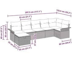 Lauko baldų komplektas Sodo Sofų Rinkinys su pagalve 7 pcs Smėlio Poli ratanas