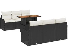 Sodo Sofų Rinkinys su saugykla 7 pcs Juoda Poli ratanas