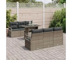 Lauko baldų komplektas Sodo Sofų Rinkinys su pagalve 7 pcs Pilka Poli ratanas
