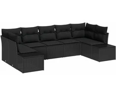 Lauko baldų komplektas Sodo Sofų Rinkinys su pagalve 7 pcs Juoda poliratanas