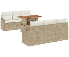 Sodo Sofų Rinkinys su saugykla 7 pcs Smėlio Poli ratanas