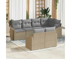Lauko baldų komplektas Sofos komplektas su pagalve 7 pcs Smėlio poliratanas