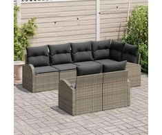 Lauko baldų komplektas Sodo Sofų Rinkinys su pagalve 7 pcs Pilka poliratanas