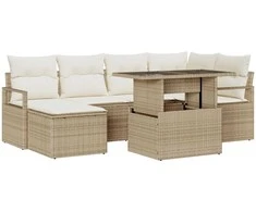 Lauko baldų komplektas Sodo Sofų Rinkinys su saugykla 7 pcs Smėlio Poli ratanas