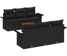 Sodo Sofų Rinkinys su saugykla 7 pcs Juoda poliratanas