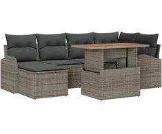 Sodo Sofų Rinkinys su saugykla 7 pcs Pilka Poli ratanas