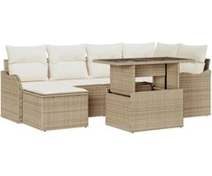 Sodo Sofų Rinkinys su pagalve 7 pcs Smėlio Poli ratanas