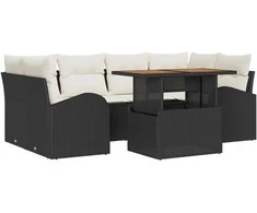 Lauko baldų komplektas Sodo Sofų Rinkinys su saugykla 7 pcs Juoda Poli ratanas