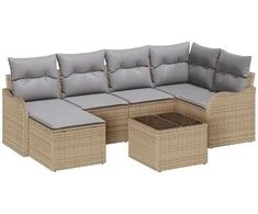 Lauko baldų komplektas Sodo Sofų Rinkinys su pagalve 7 pcs Smėlio Poli ratanas
