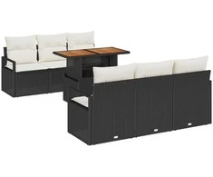 Sodo Sofų Rinkinys su saugykla 7 pcs Juoda Poli ratanas