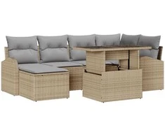 Lauko baldų komplektas Sodo Sofų Rinkinys su saugykla 7 pcs Smėlio Poli ratanas
