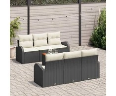 Lauko baldų komplektas Sodo Sofų Rinkinys 7 pcs Juoda ir kreminė poliratanas