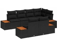 Sodo Sofų Rinkinys su pagalve 7 pcs Juoda Poliratanas