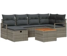 Lauko baldų komplektas Sodo Sofų Rinkinys su pagalve 7 pcs Pilka Poli ratanas
