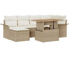 Lauko baldų komplektas Sodo Sofų Rinkinys su saugykla 7 pcs Smėlio Poli ratanas