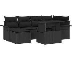 Sodo Sofų Rinkinys su pagalve 7 pcs Juoda Poli ratanas
