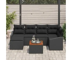 Lauko baldų komplektas Sodo Sofų Rinkinys su pagalve 7 pcs Juoda poliratanas