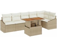 Lauko baldų komplektas Sodo Sofų Rinkinys su saugykla 7 pcs Smėlio Poli ratanas