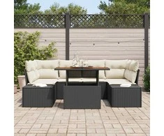 Sodo Sofų Rinkinys su saugykla 7 pcs Juoda Poli ratanas