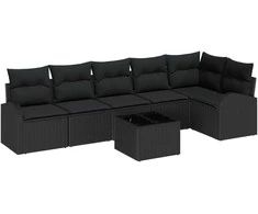 Lauko baldų komplektas Sodo Sofų Rinkinys su pagalve 7 pcs Juoda poliratanas