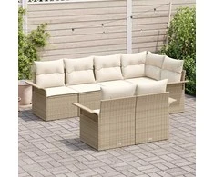 Sodo Sofų Rinkinys su pagalve 7 pcs Smėlio Poli ratanas