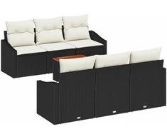 Lauko baldų komplektas Sodo Sofų Rinkinys 7 pcs Juoda ir kreminė poliratanas