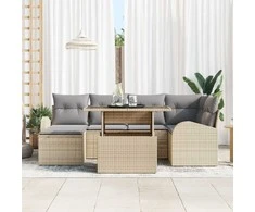 Lauko baldų komplektas Sodo Sofų Rinkinys su saugykla 7 pcs Smėlio Poli ratanas