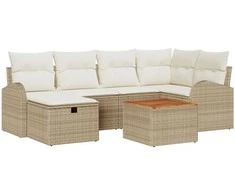 Lauko baldų komplektas Sodo Sofų Rinkinys su pagalve 7 pcs Smėlio Poli ratanas