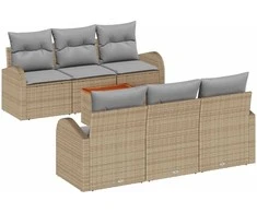 Lauko baldų komplektas Sodo Sofų Rinkinys su pagalve 7 pcs Smėlio poliratanas