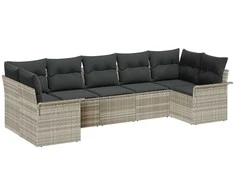 Sodo Sofų Rinkinys 7 pcs Šviesiai pilka Poli ratanas