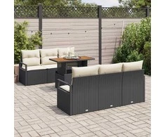 Sodo Sofų Rinkinys su pagalve 7 pcs Juoda ir kreminė