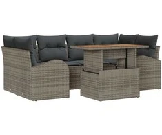 Lauko baldų komplektas Sodo Sofų Rinkinys su saugykla 7 pcs Pilka Poli ratanas