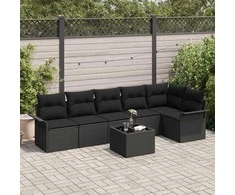 Lauko baldų komplektas Sodo Sofų Rinkinys su pagalve 7 pcs Juoda Poli ratanas