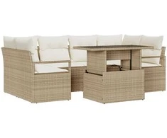 Lauko baldų komplektas Sodo Sofų Rinkinys su saugykla 7 pcs Smėlio Poli ratanas