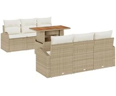 Lauko baldų komplektas Sodo Sofų Rinkinys su saugykla 7 pcs Smėlio Poli ratanas
