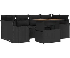Lauko baldų komplektas Sodo Sofų Rinkinys su saugykla 7 pcs Juoda Poli ratanas