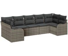 Lauko baldų komplektas Sodo Sofų Rinkinys su saugykla 7 pcs Pilka Poli ratanas