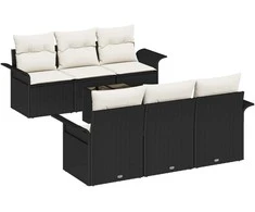Sodo Sofų Rinkinys 7 pcs Juoda ir kreminė poliratanas