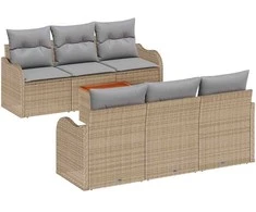Lauko baldų komplektas Sodo Sofų Rinkinys su pagalve 7 pcs Smėlio poliratanas