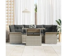 Lauko baldų komplektas Sodo Sofų Rinkinys su pagalve 7 pcs Šviesiai pilka Poli ratanas