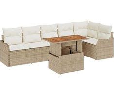 Sodo Sofų Rinkinys su pagalve 7 pcs smėlio ir kreminės spalvos