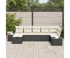 Lauko baldų komplektas Sodo Sofų Rinkinys su pagalve 7 pcs Juoda poliratanas