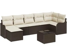 Sodo Sofų Rinkinys su pagalve 8 pcs Ruda ir balta Poli ratanas