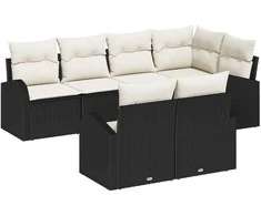 Lauko baldų komplektas Sodo Sofų Rinkinys su pagalve 7 pcs Juoda ir Balta poliratanas