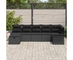 Sodo Sofų Rinkinys su pagalve 7 pcs Juoda poliratanas