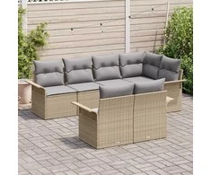 Sodo Sofų Rinkinys su pagalve 7 pcs Smėlio Poli ratanas